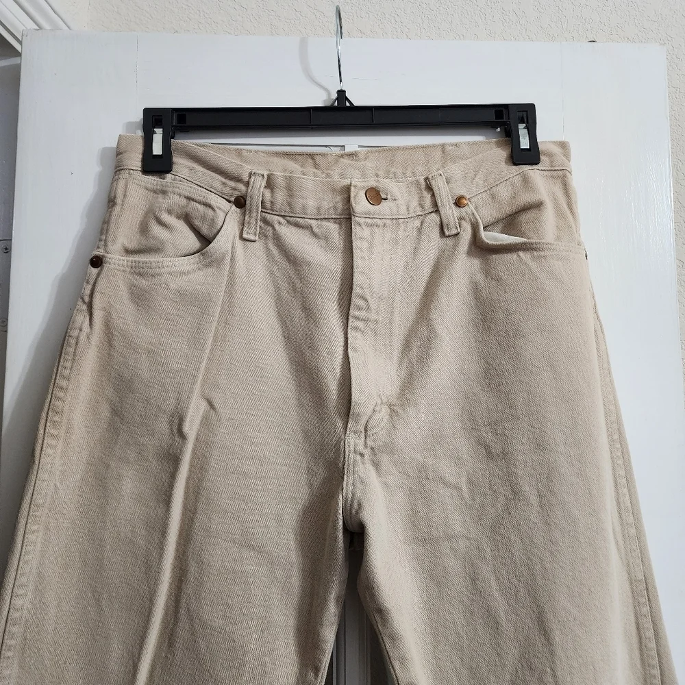 Vintage Wrangler USA Made Tan Beige Denim Jeans Men’s 34x38 Tall Straight Leg
